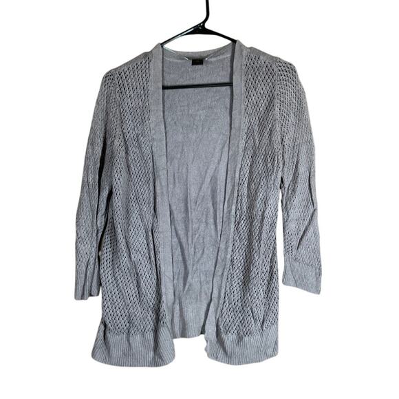 Ann Taylor Womens Sweater Gray Cardigan Petite Open Front Linen Blend LP - Picture 1 of 12